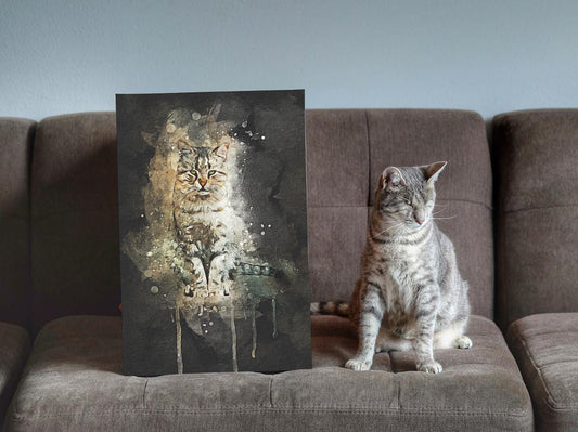 "Artistic rendition of a pet cat in a beautiful personalized canvas print"
