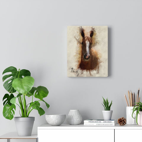 A personalized horse portrait hanging on a wall.
