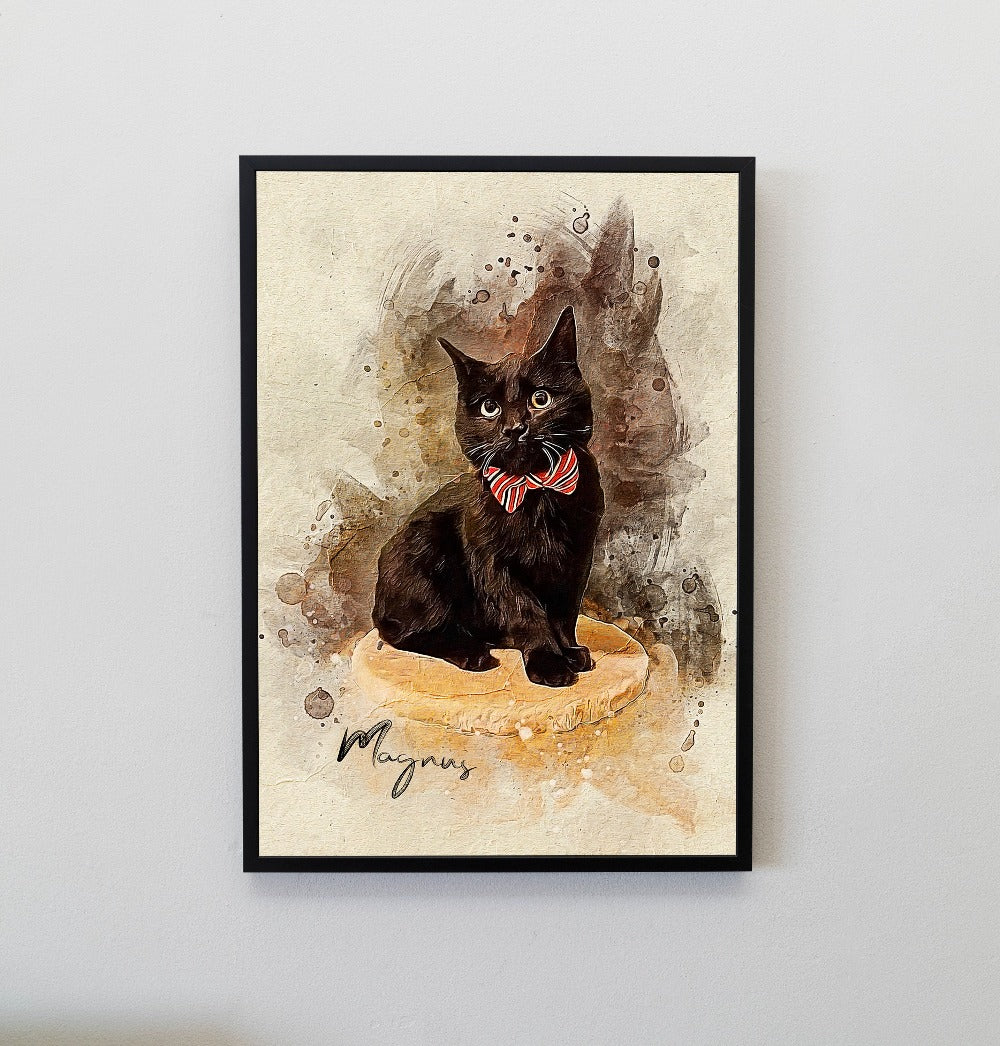 "Artistic rendition of a pet cat in a beautiful personalized canvas print"
