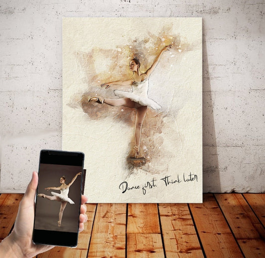 Custom ballet painting featuring a graceful dancer, personalized for home decor or gifting