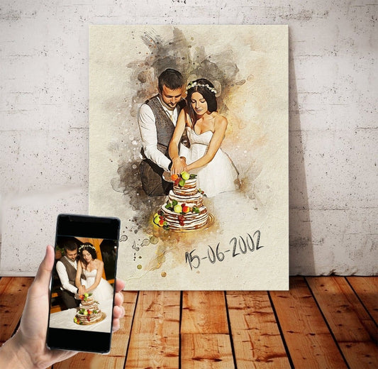 "Personalized digital painting of an elderly couple from a photo, ready to download and print"
